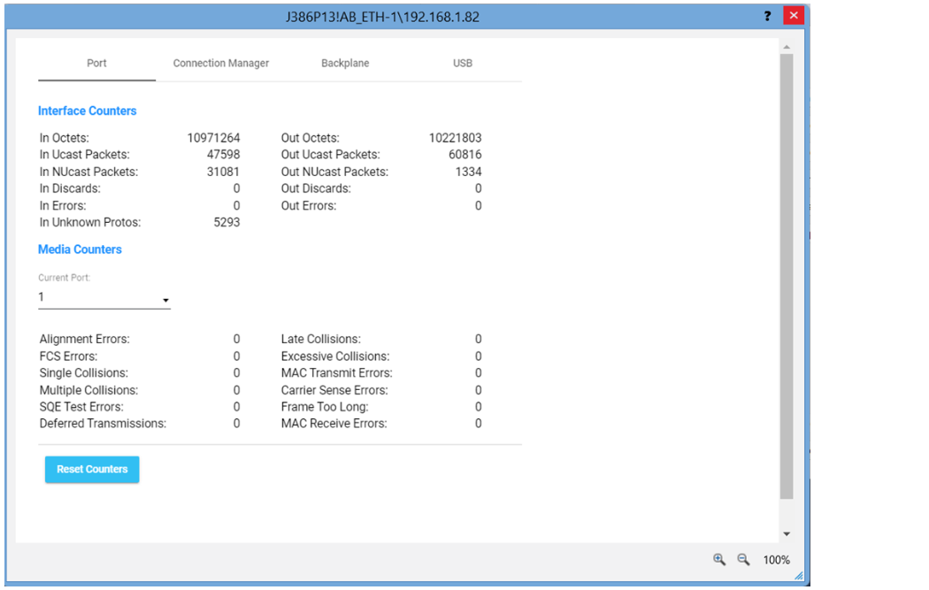 This image shows module statistics in Logix Designer.