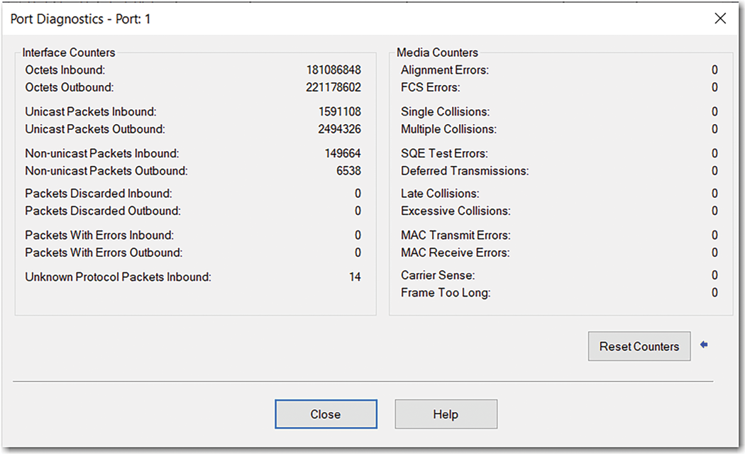 This image shows the details of the port diagnostics.