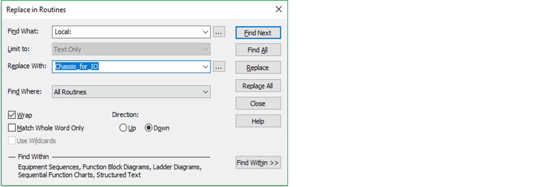 Replace in Routines dialog box