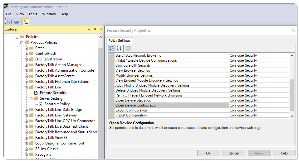 Permissions for device configuration