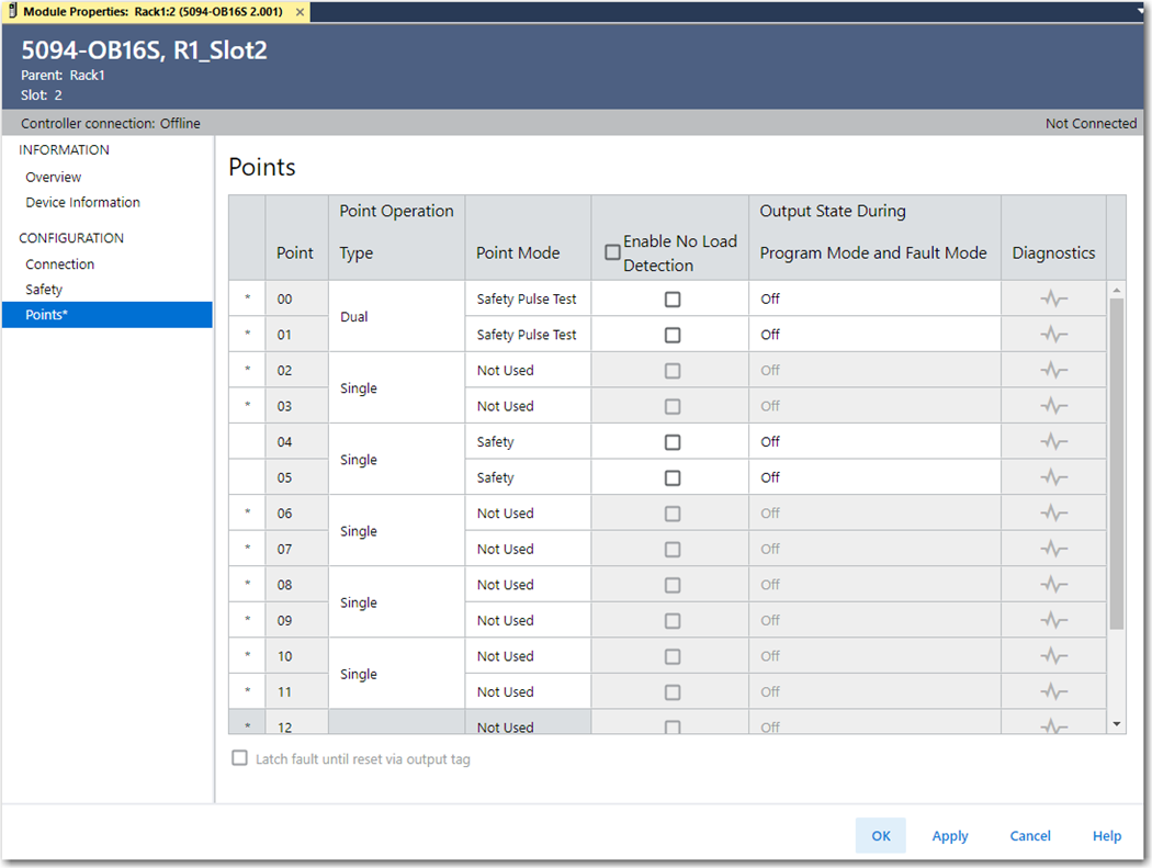 Output Points Operation Types