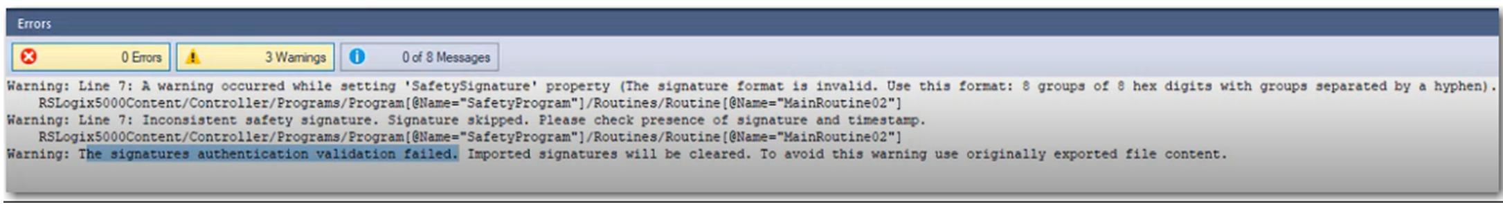 Signature Authentication Failed—Warning