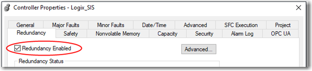 Redundancy Enabled Checkbox