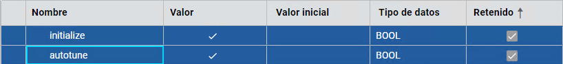 Establezca Initialize y AutoTune en Cierto.