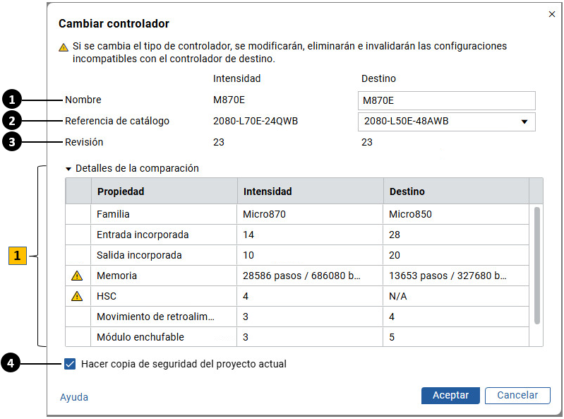 Cuadro de diálogo Cambiar controlador
