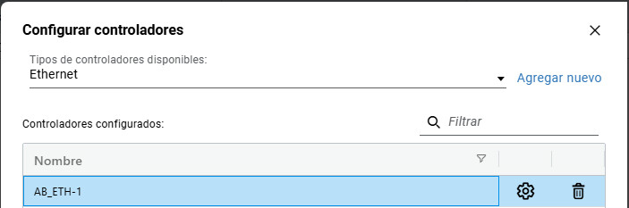 Cuadro de diálogo Configurar controlador - Agregar dispositivo Ethernet