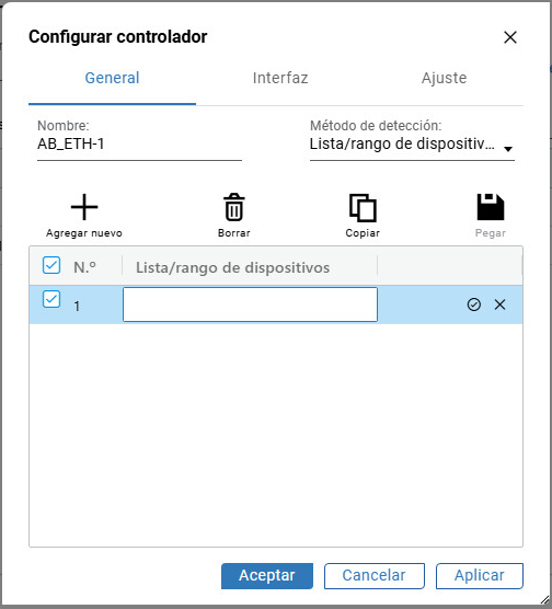 Cuadro de diálogo Configurar controlador