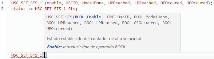 Ejemplo de texto estructurado HSC_SET_STS