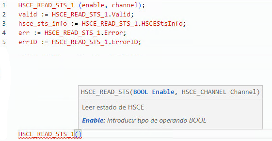 Ejemplo de estructura de texto HSCE_READ_STS