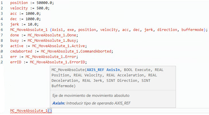 Ejemplo de texto estructurado MC_MoveAbsolute
