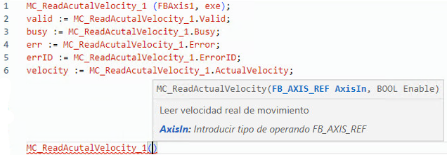 Ejemplo de texto estructurado MC_ReadActualVelocity