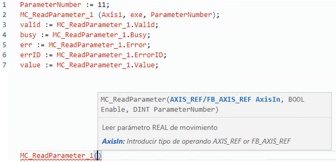 Ejemplo de texto estructurado MC_ReadParameter