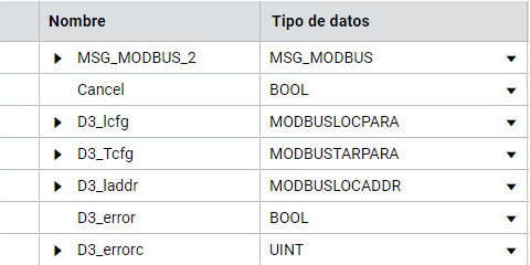 Configuración de escritura MSG_MODBUS