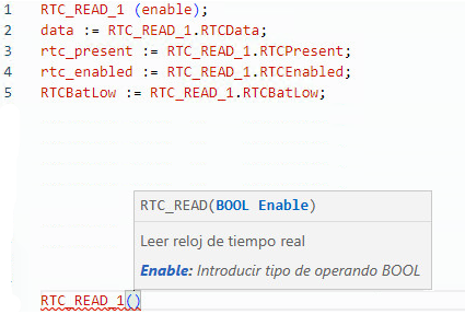 Ejemplo de texto estructurado de RTC_READ