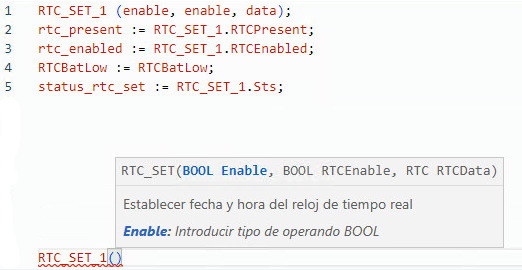 Ejemplo de texto estructurado RTC_SET
