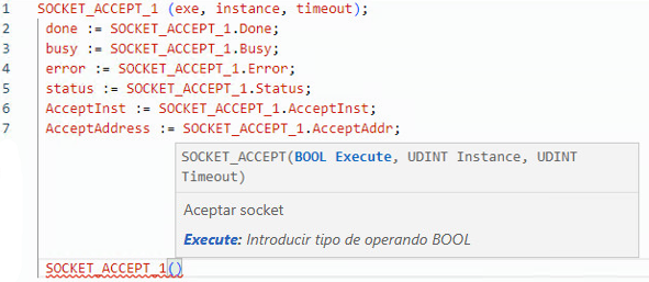 Ejemplo de texto estructurado de SOCKET_ACCEPT