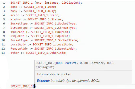 Ejemplo de texto estructurado SOCKET_INFO