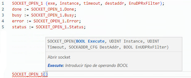 Ejemplo de texto estructurado SOCKET_OPEN