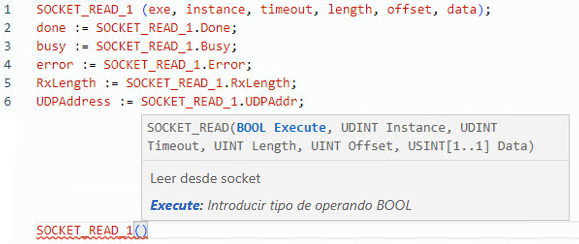 Ejemplo de texto estructurado SOCKET_READ