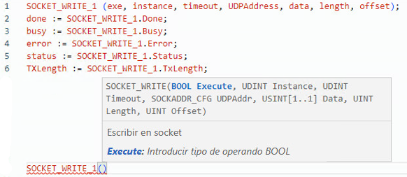 Ejemplo de texto estructurado SOCKET_WRITE