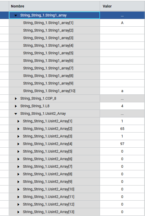 Elementos de matriz con valores