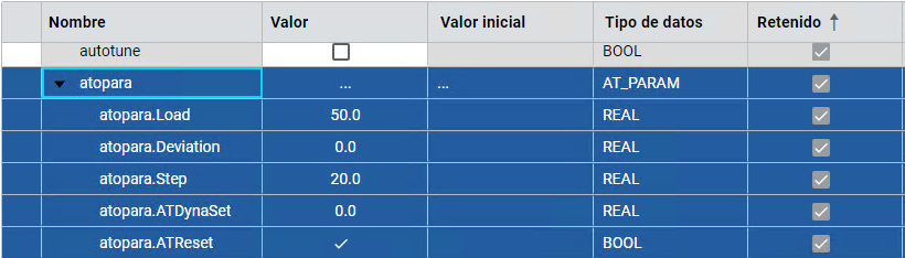 Establezca los par&aacute;metros AutoTune.