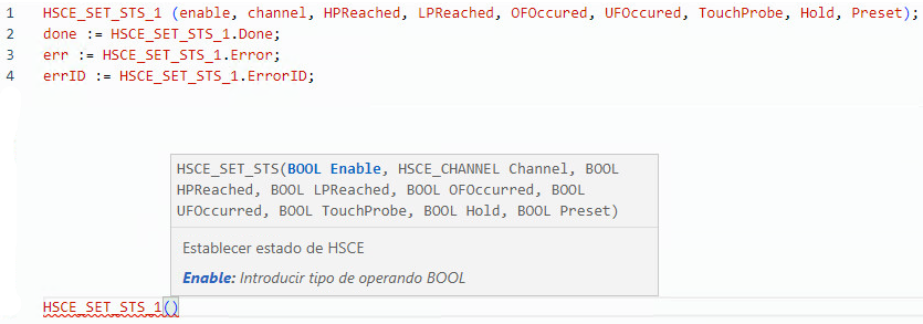 Ejemplo de estructura de texto HSCE_SET_STS