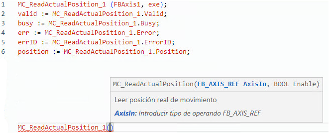 Ejemplo de texto estructurado MC_ReadActualPosition