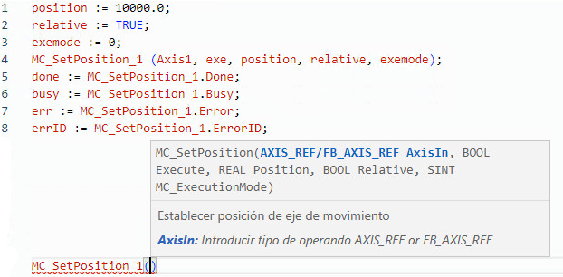 Ejemplo de texto estructurado MC_SetPosition