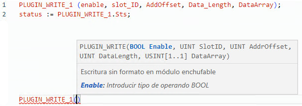 Ejemplo de texto estructurado PLUGIN_WRITE