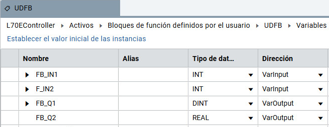 Variables locales de UDFB