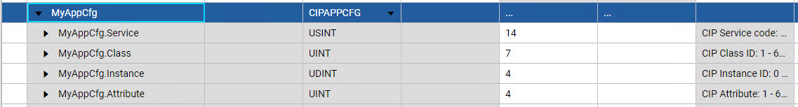 Valores del par&aacute;metro AppCfg de MSG_CIPGENERIC