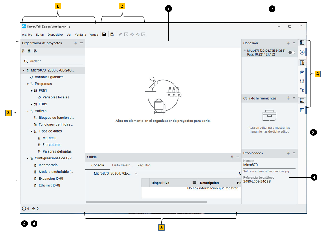 Interfaz de usuario de FactoryTalk Design Workbench