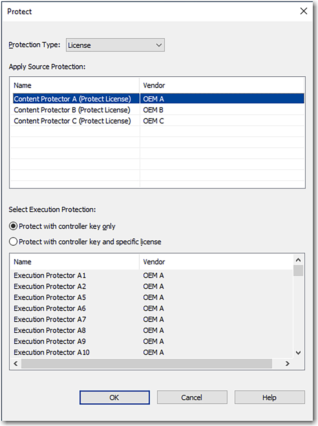 Esta imagen muestra la configuración de protección para la protección de origen en Logix Designer.