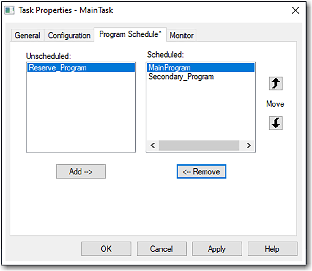 Esta imagen muestra c&oacute;mo programar un programa en el cuadro de di&aacute;logo Task Properties.