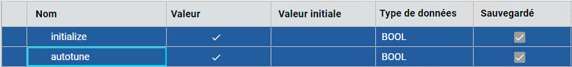 Définissez Initialize et AutoTune sur Vrai.