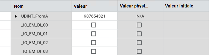 Grille des variables globales du programme de messages MSG_CIPSYMBOLIC après l’exécution