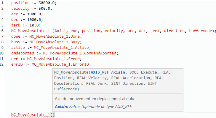 Exemple de texte structur&eacute; MC_MoveAbsolute
