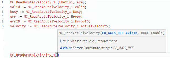 Exemple de texte structuré MC_ReadActualVelocity
