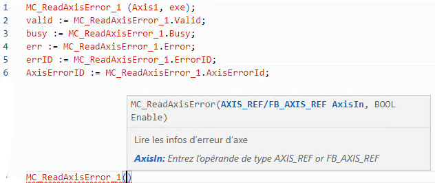 Exemple de texte structur&eacute; MC_ReadAxisError