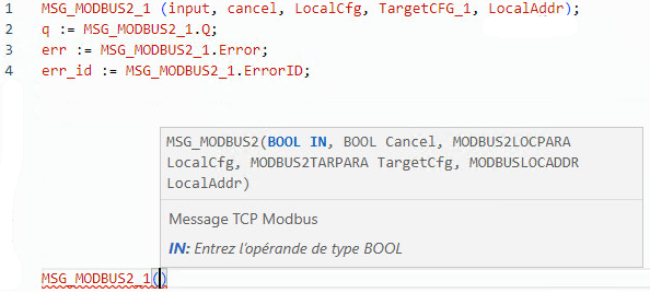 Exemple de programme de texte structur&eacute; MSG_MODBUS2