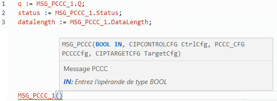Exemple de programme de texte structur&eacute; MSG_PCCC