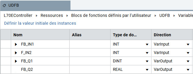 Variables locales d'UDFB