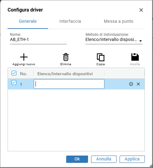 Finestra di dialogo Configura driver