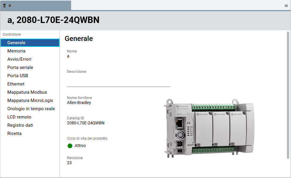 Spazio di Lavoro dell'applicazione del controllore