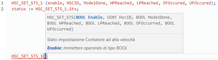 Esempio di Testo strutturato HSC_SET_STS