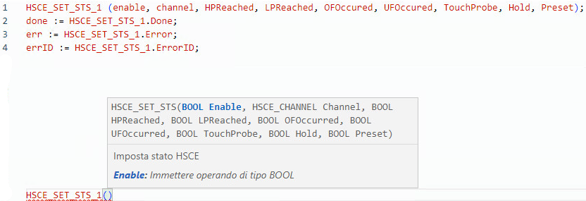 Esempio di Testo strutturato HSCE_SET_STS