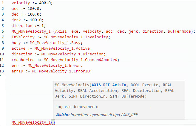 Esempio di Testo strutturato MC_MoveVelocity