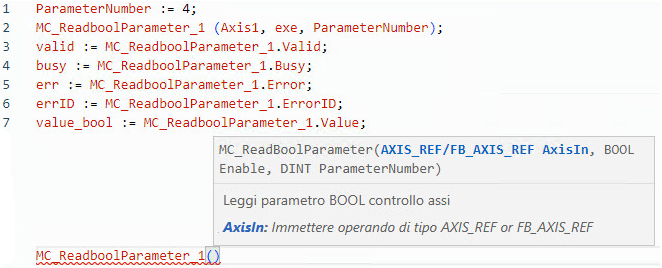 Esempio di Testo strutturato MC_ReadBoolParameter