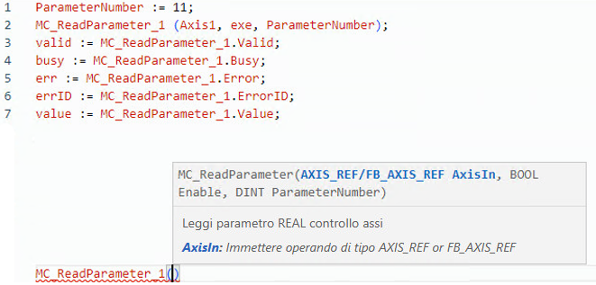 Esempio di Testo strutturato MC_ReadParameter